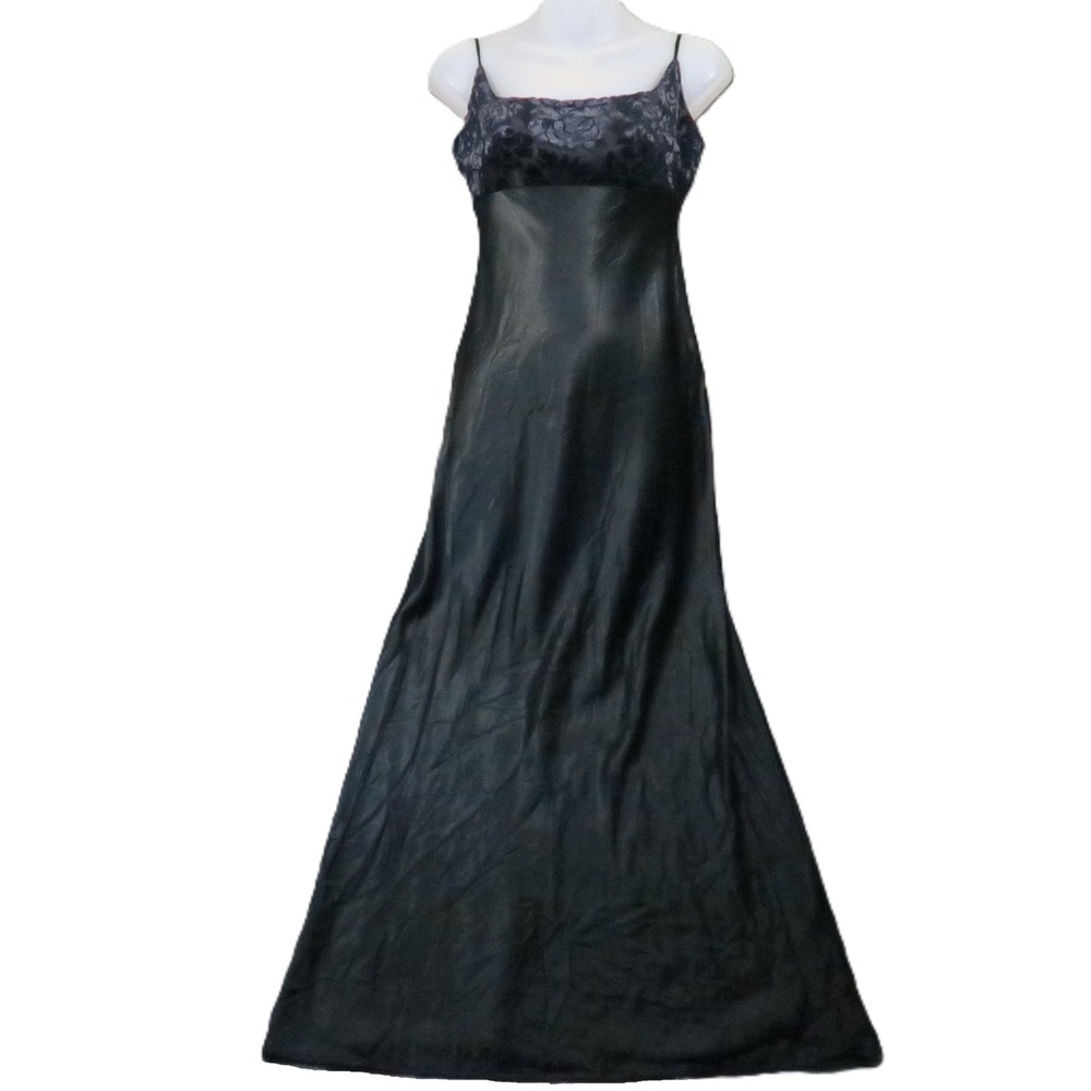 Vintage Steppin Out Velvet Floral Satin‎ Maxi Dress 7/8 Black Formal Whimsigoth